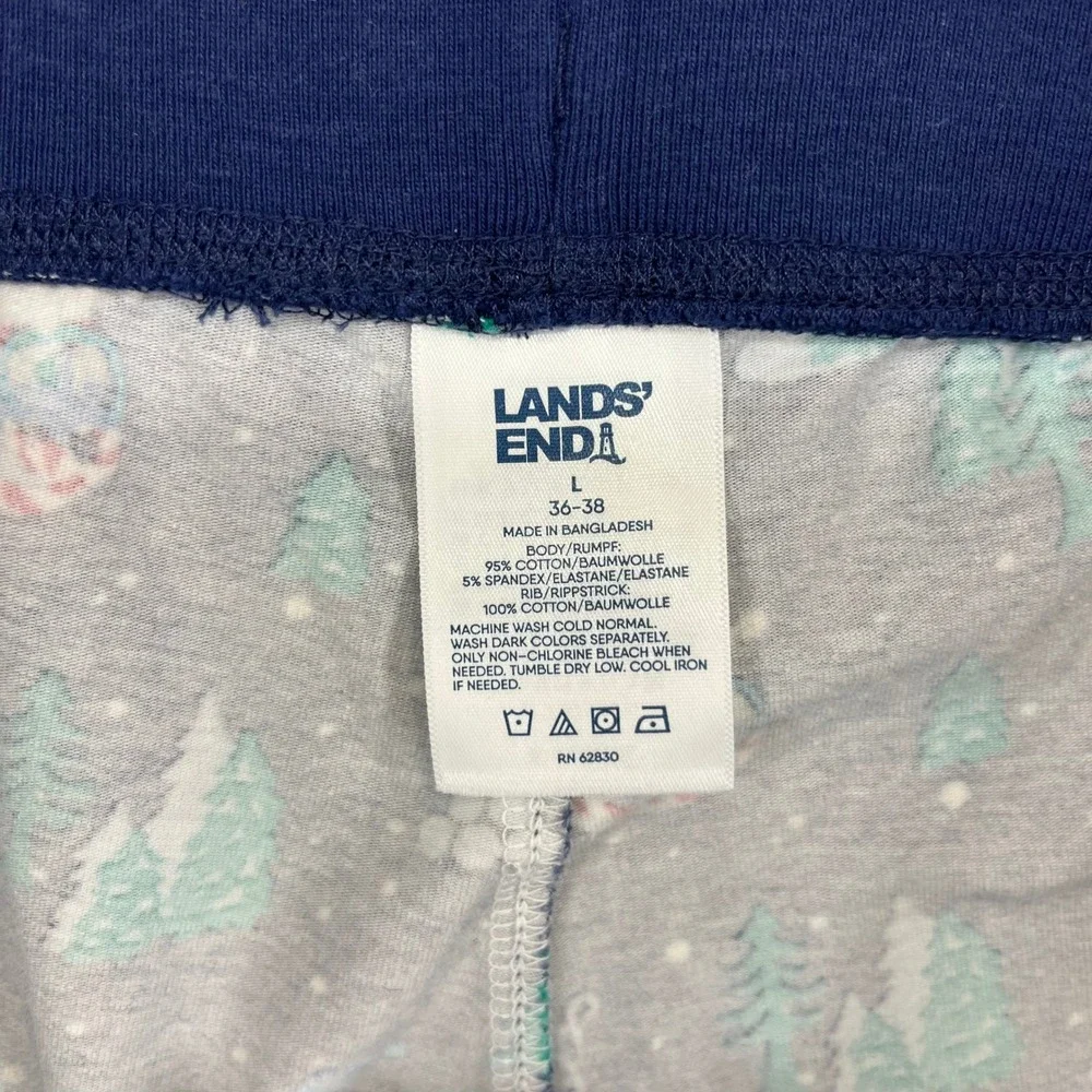 Lands End Gnome Skiing Christmas‎ Pajama Pants Joggers Navy Blue Size L 36 38